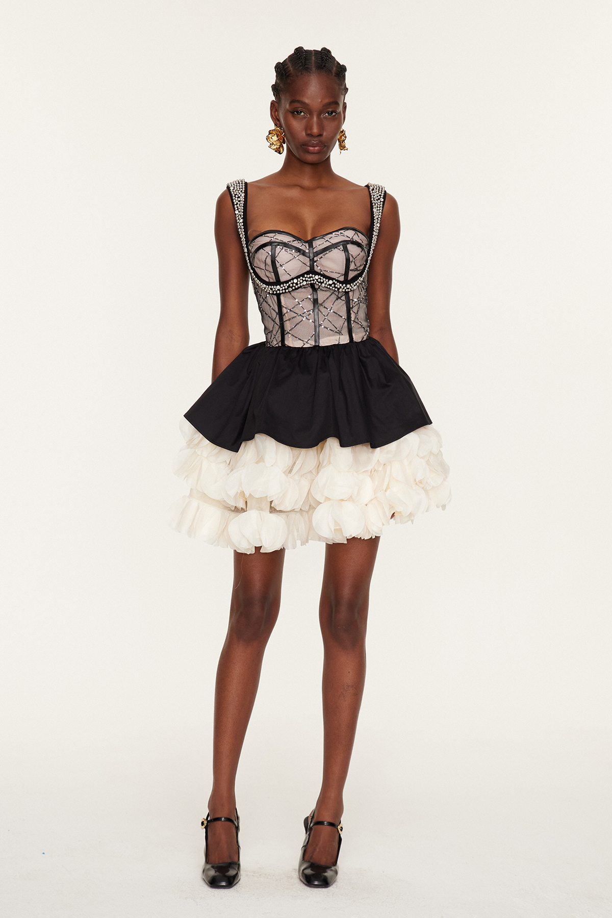 Florentyna Pearl Lace Flower Mini Dress