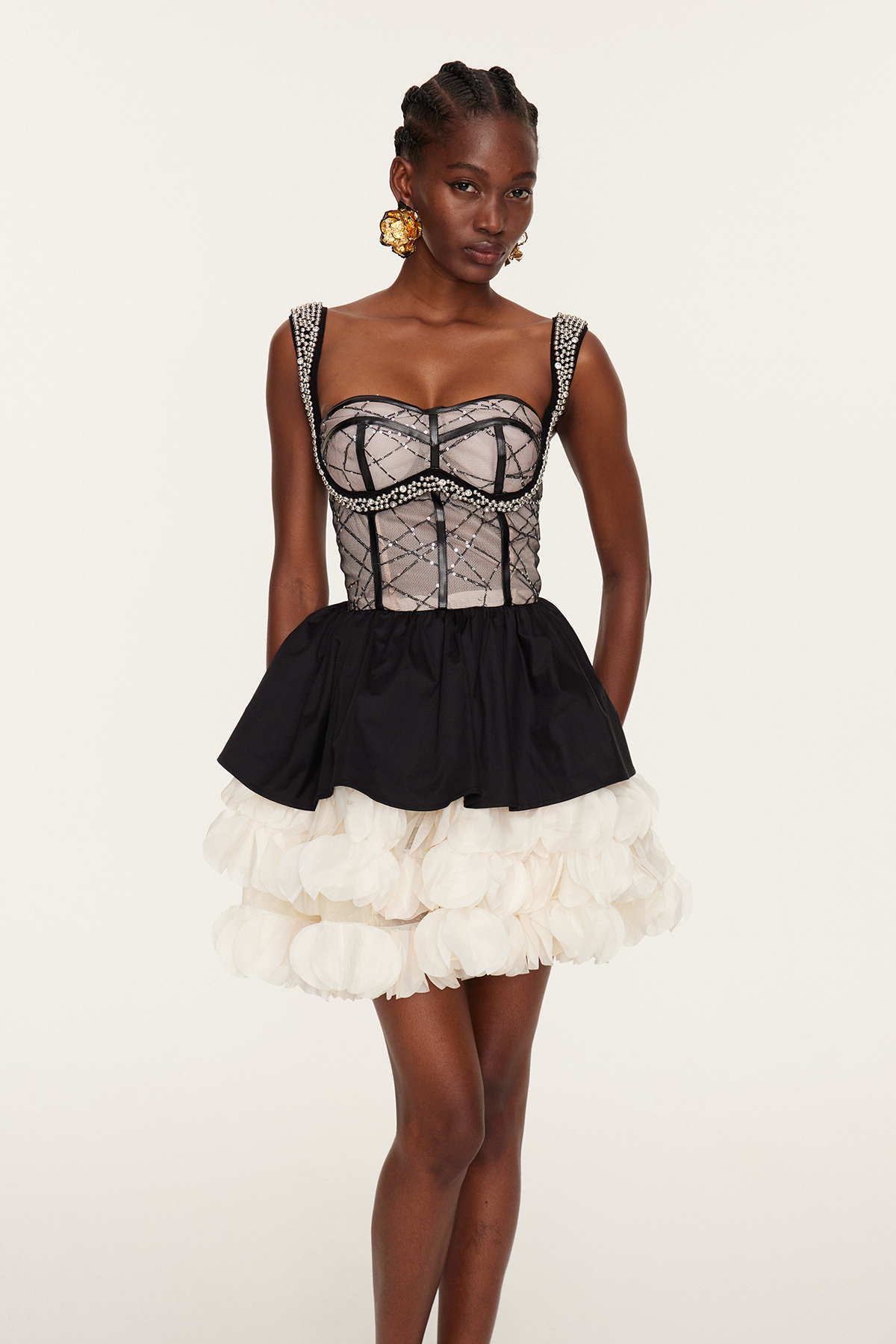 Florentyna Pearl Lace Flower Mini Dress