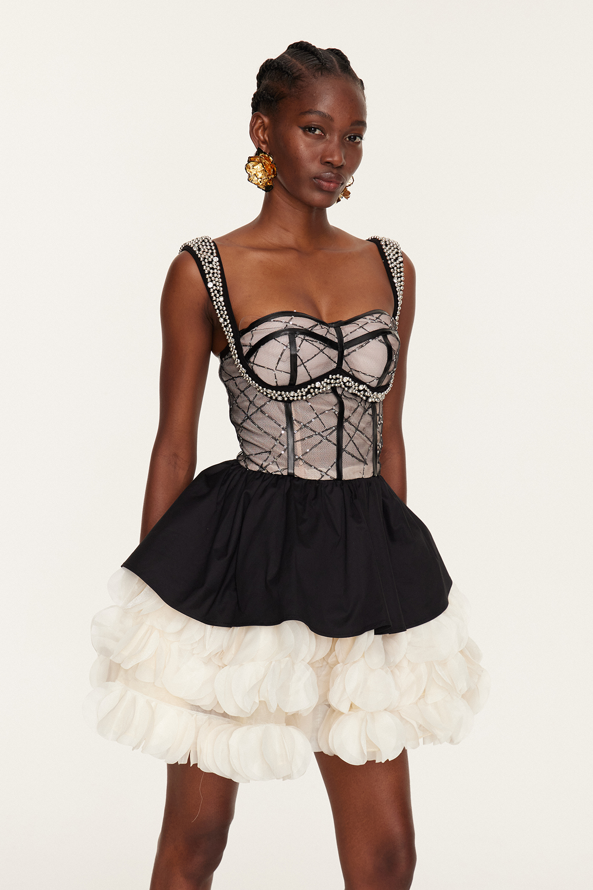 Florentyna Pearl Lace Flower Mini Dress