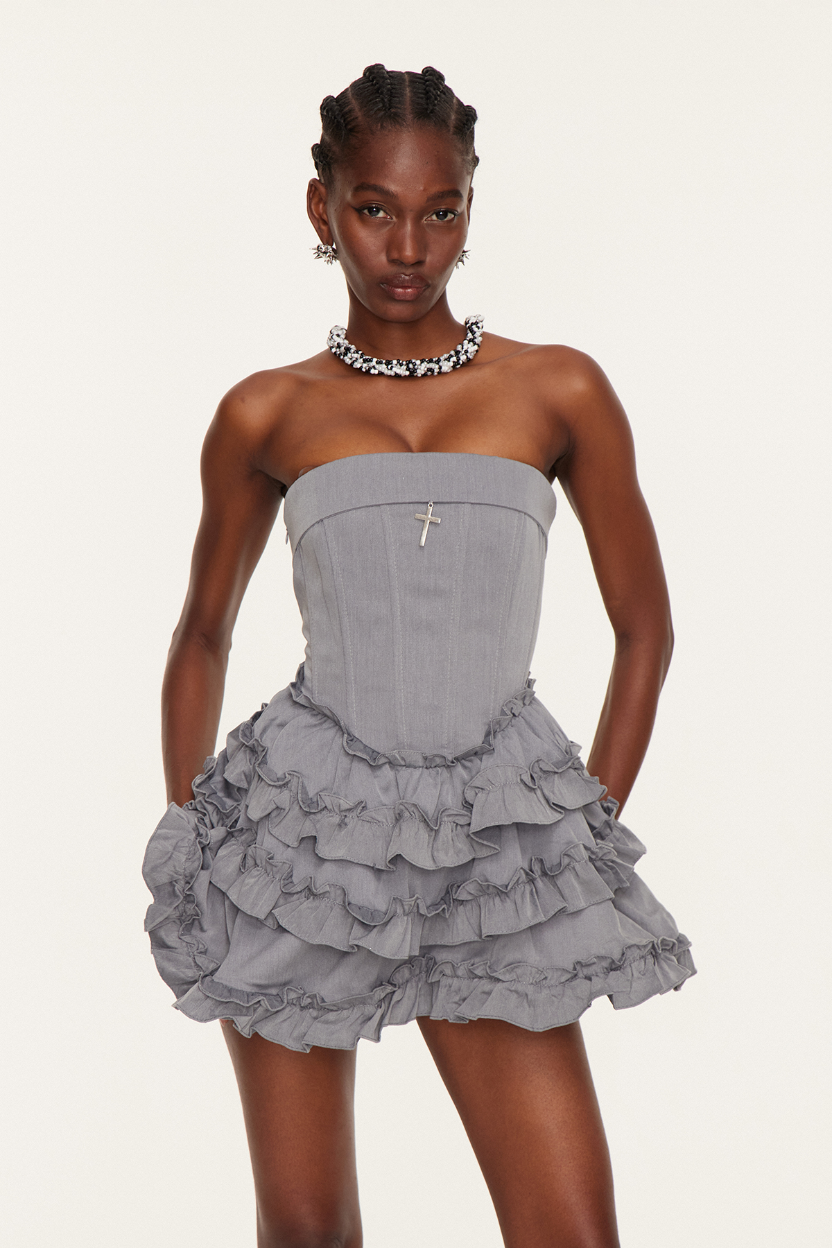 Florette Strapless Ruffle Tiered Mini Dress