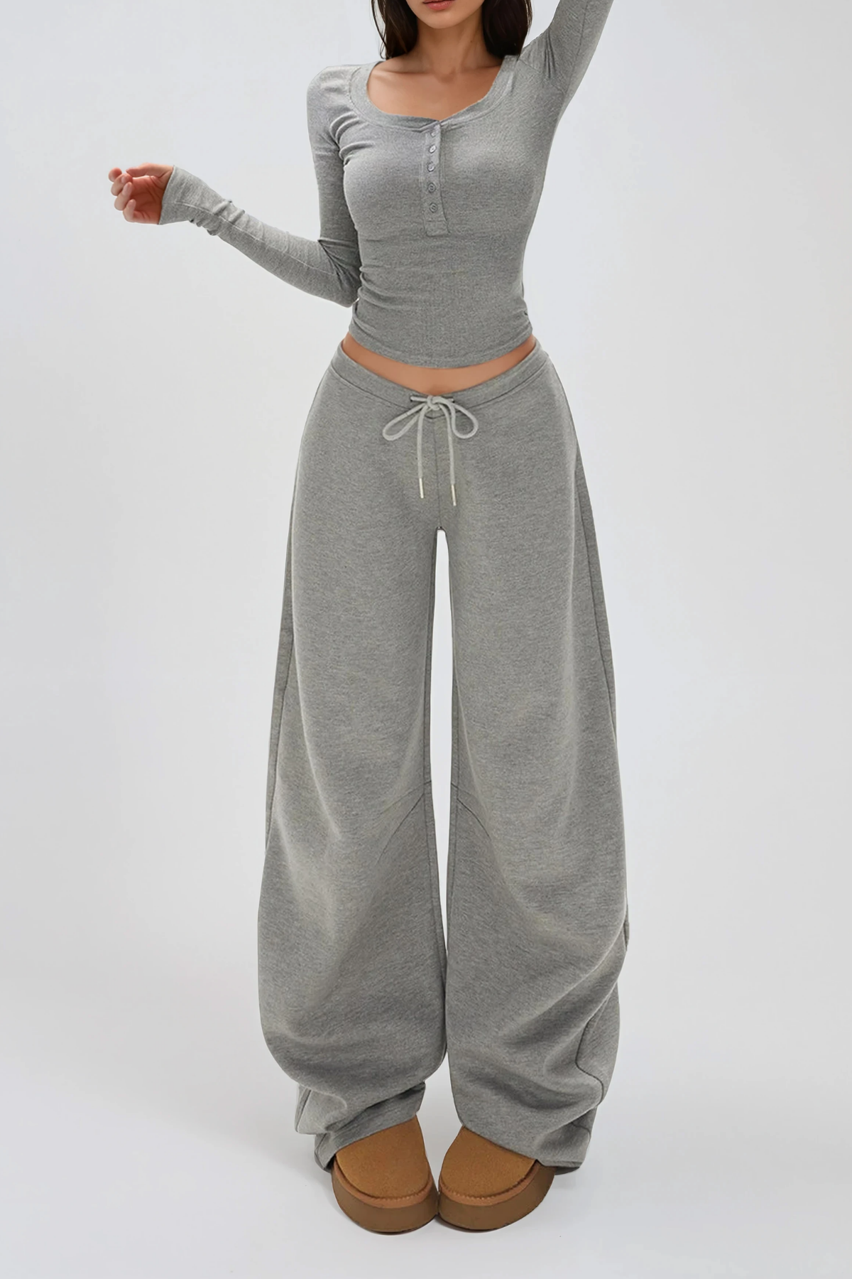 Floriano Drawstring Barrel Pants In Grey