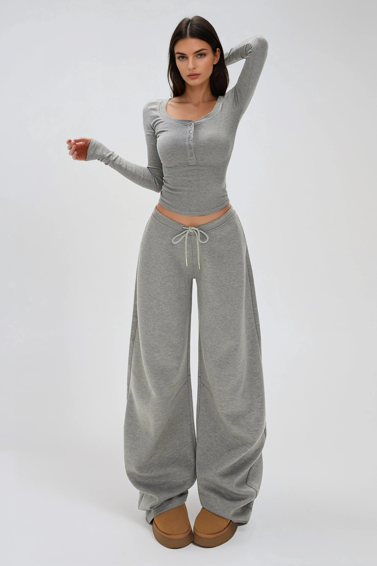 Floriano Drawstring Barrel Pants In Grey