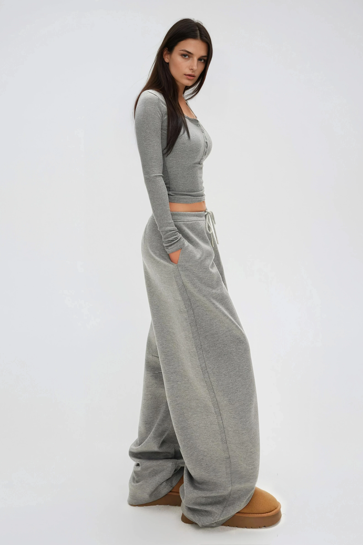 Floriano Drawstring Barrel Pants In Grey