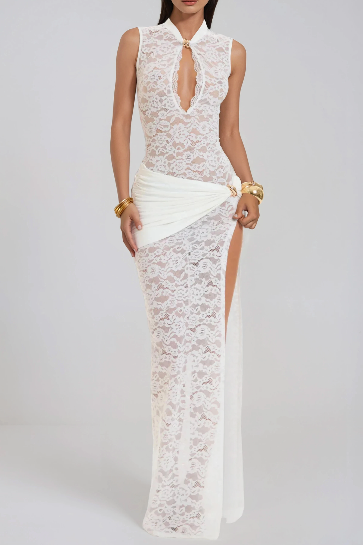 Florica Cutout Lace Split Maxi Dress