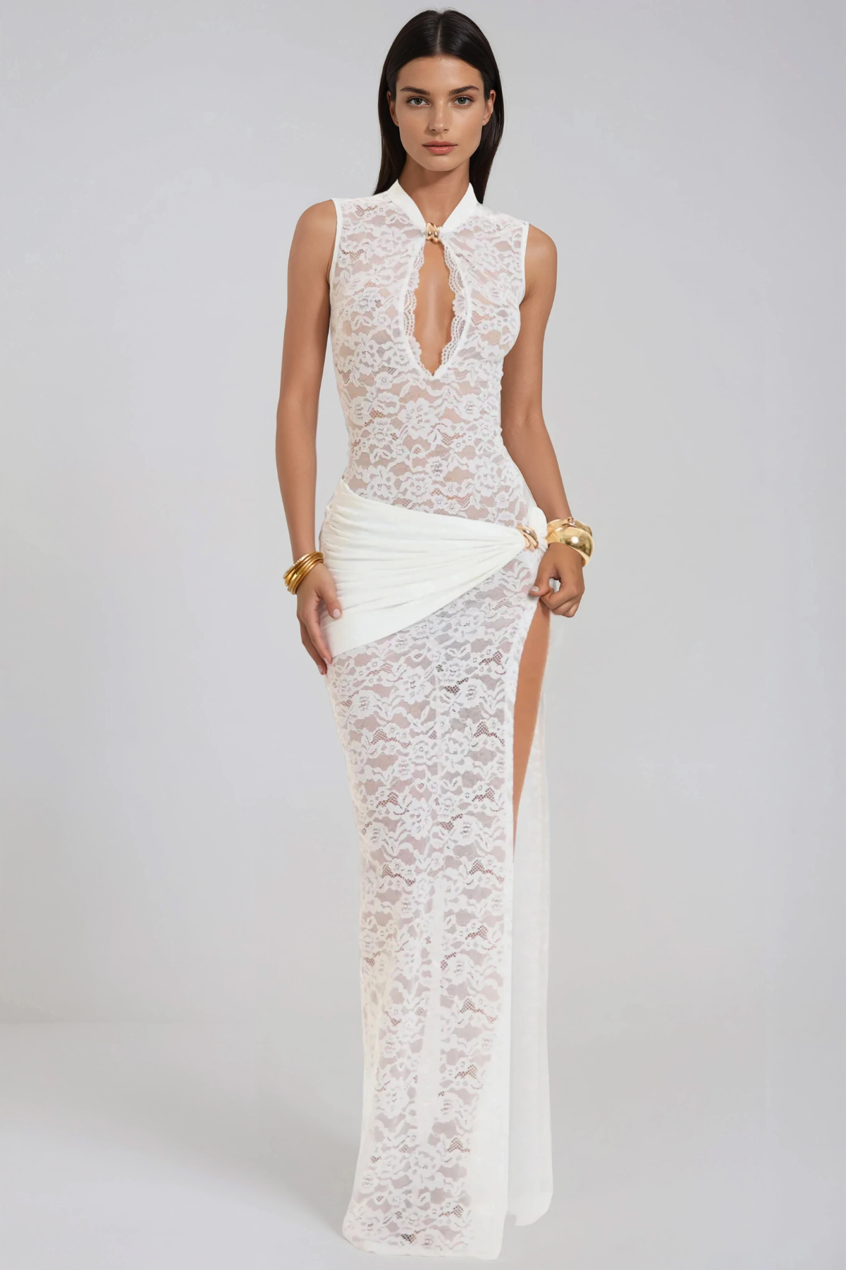 Florica Cutout Lace Split Maxi Dress