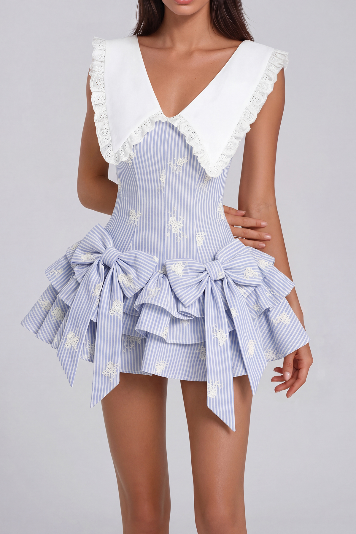 Florijan Stripe Bow Mini Dress In Blue
