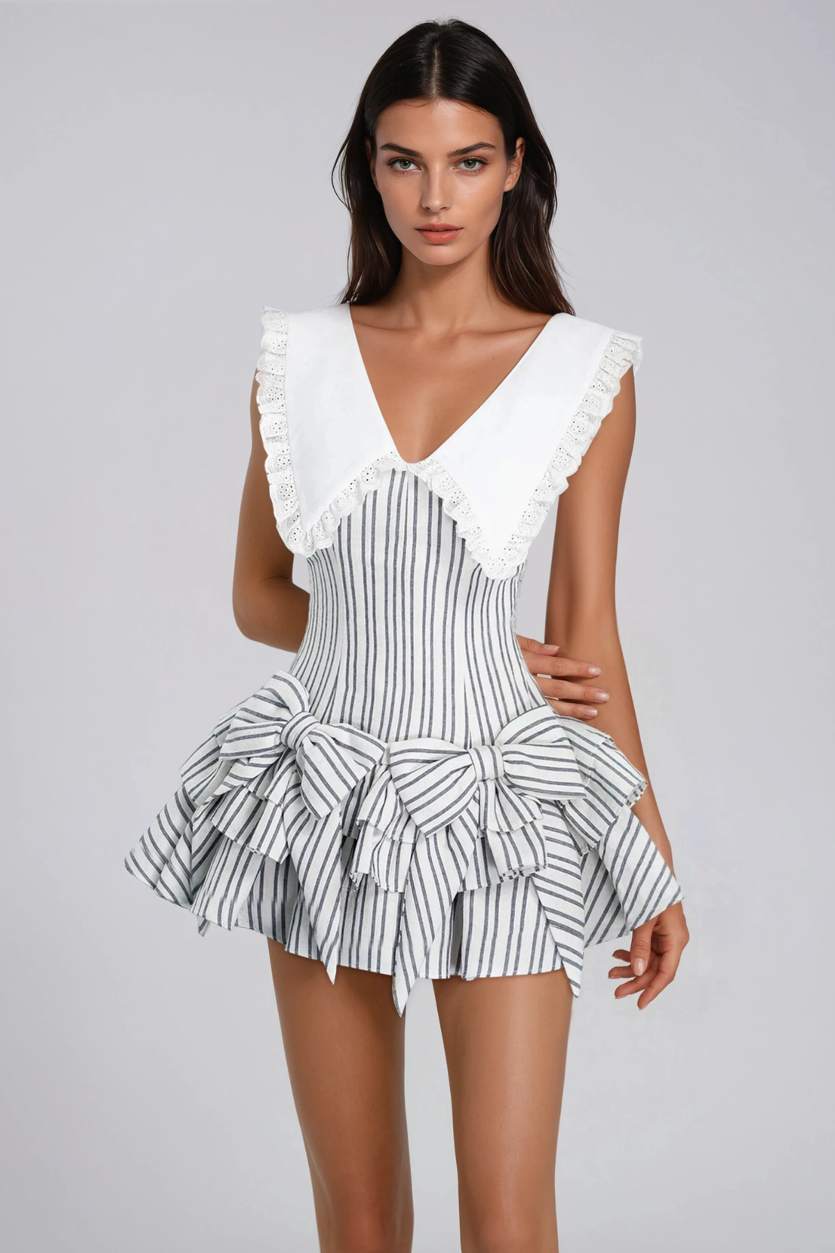 Florijan Stripe Bow Mini Dress