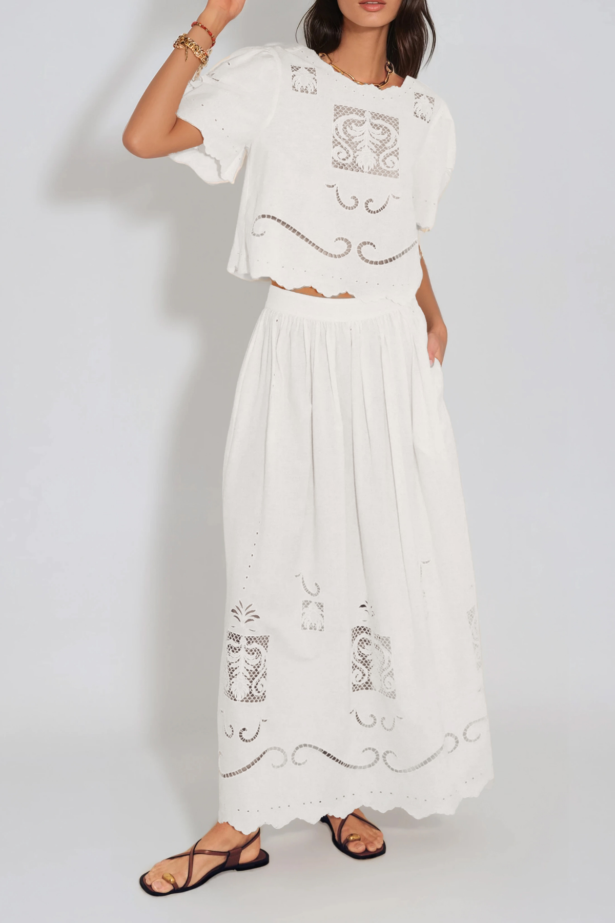 Florina Embroidered Cutout Skirt Set