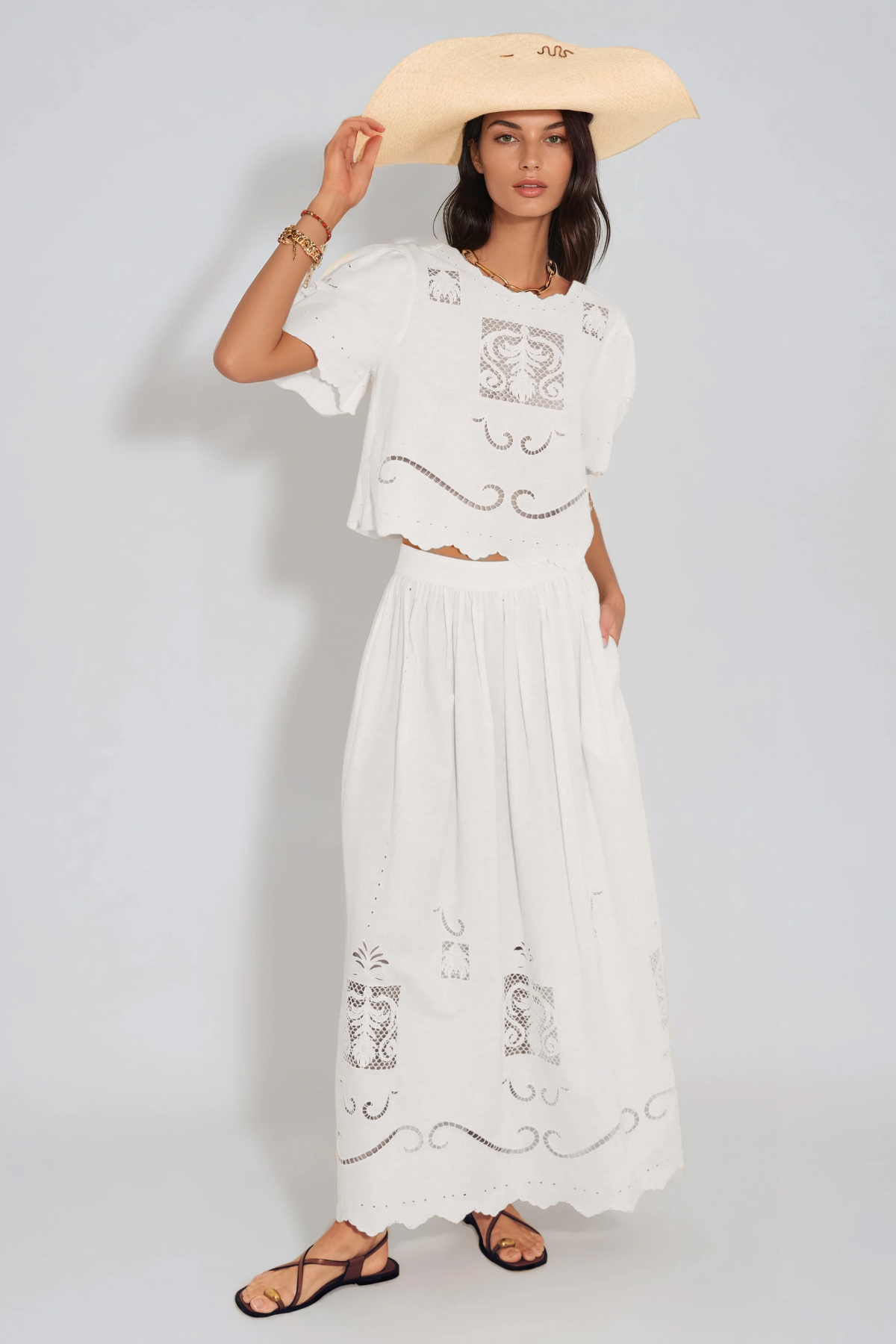 Florina Embroidered Cutout Skirt Set