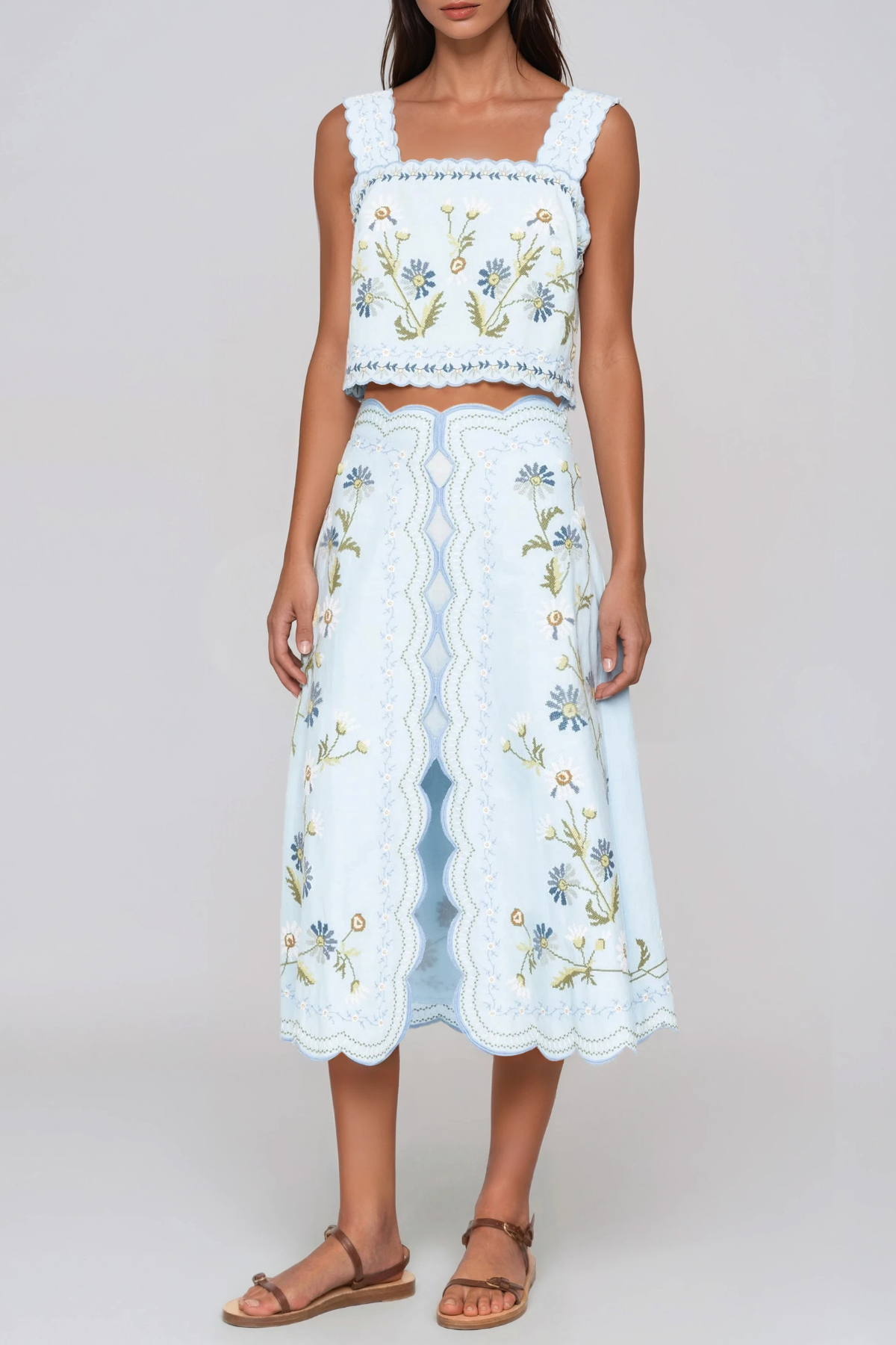 Florinda Embroidered Floral Skirt Set