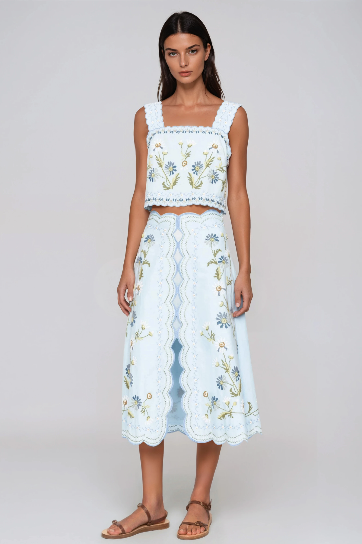 Florinda Embroidered Floral Skirt Set