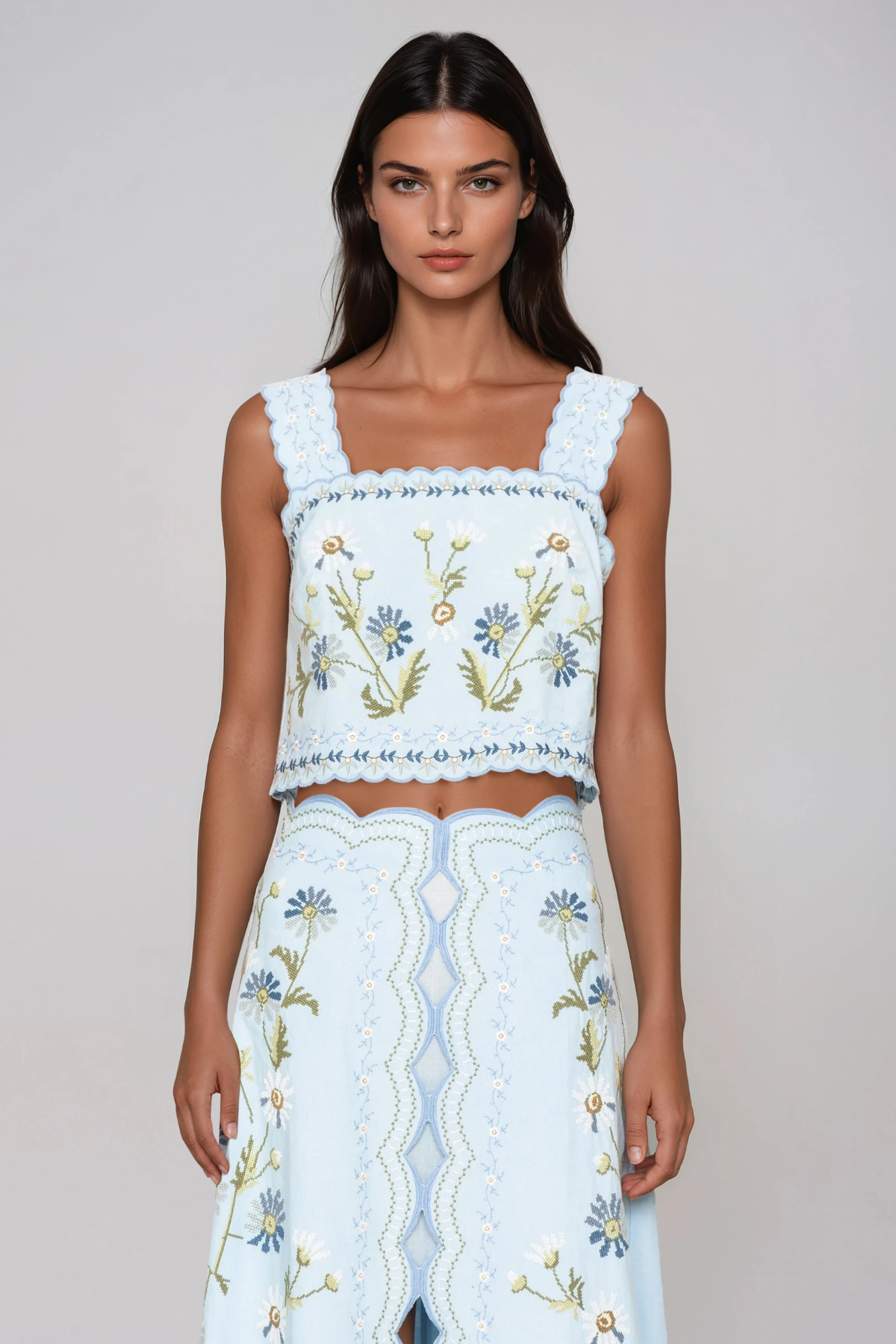 Florinda Embroidered Floral Skirt Set