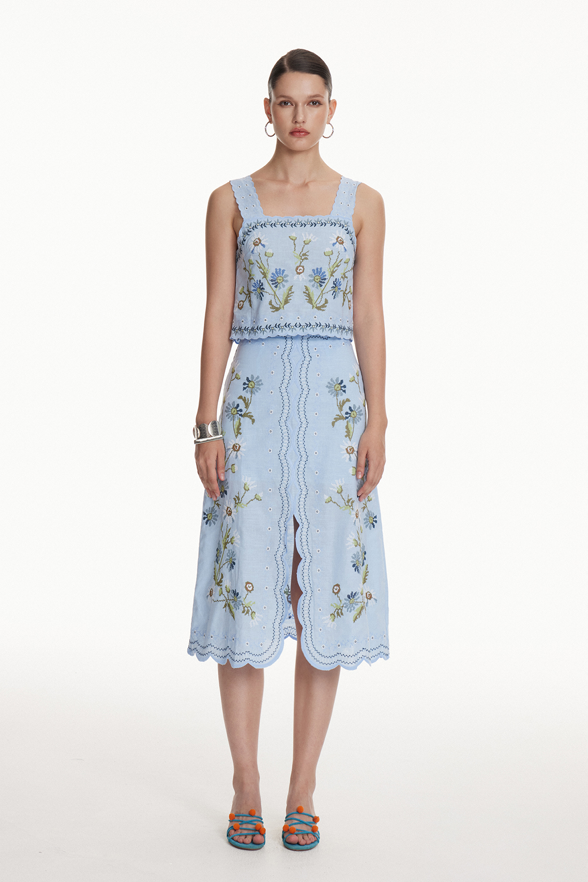 Florinda Embroidered Floral Skirt Set