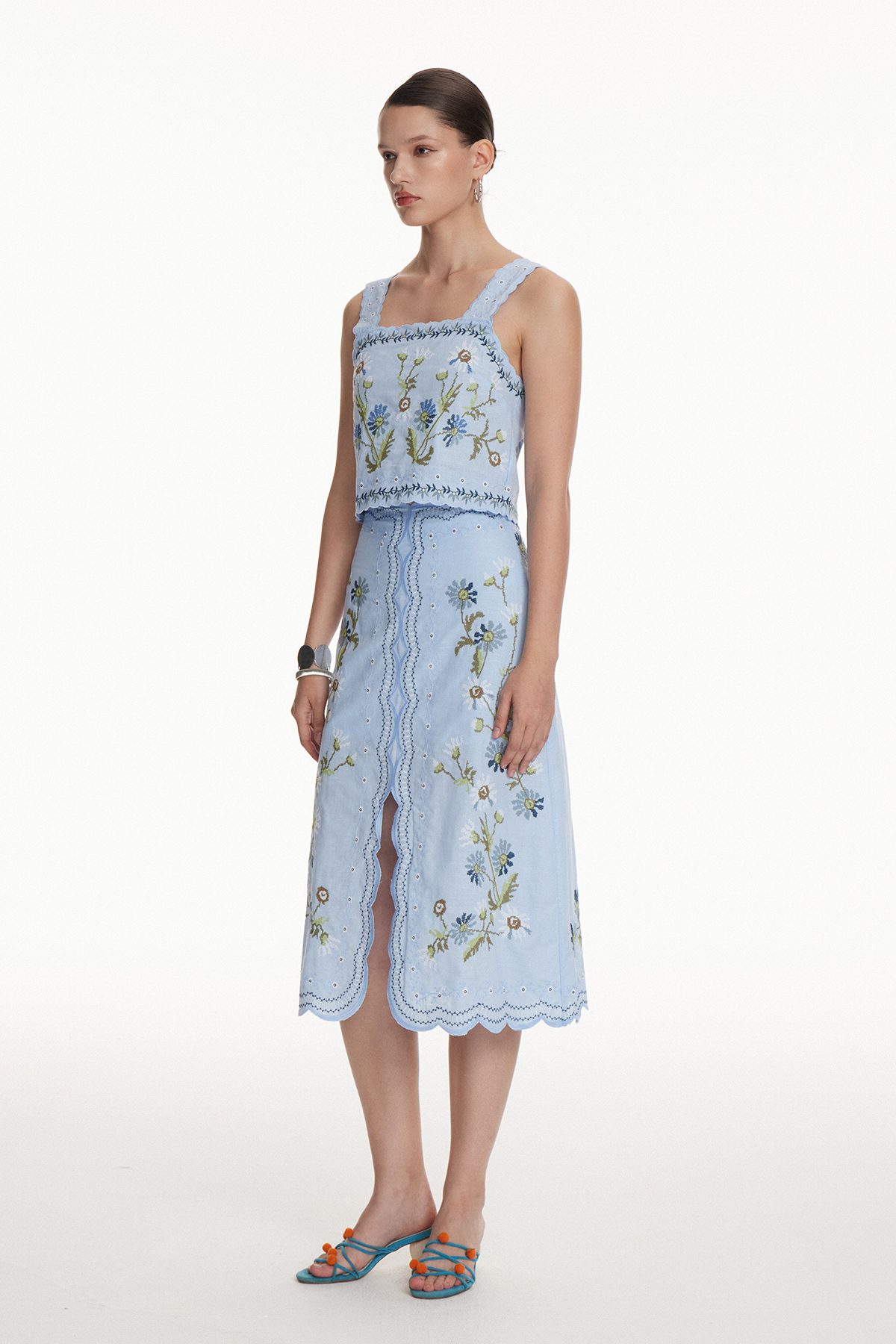 Florinda Embroidered Floral Skirt Set