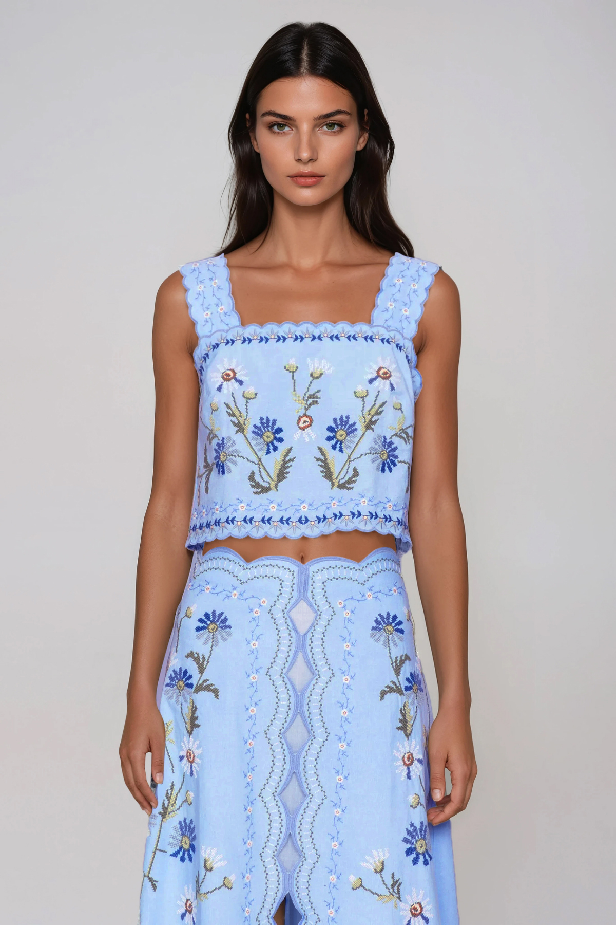 Florinda Embroidered Floral Skirt Set