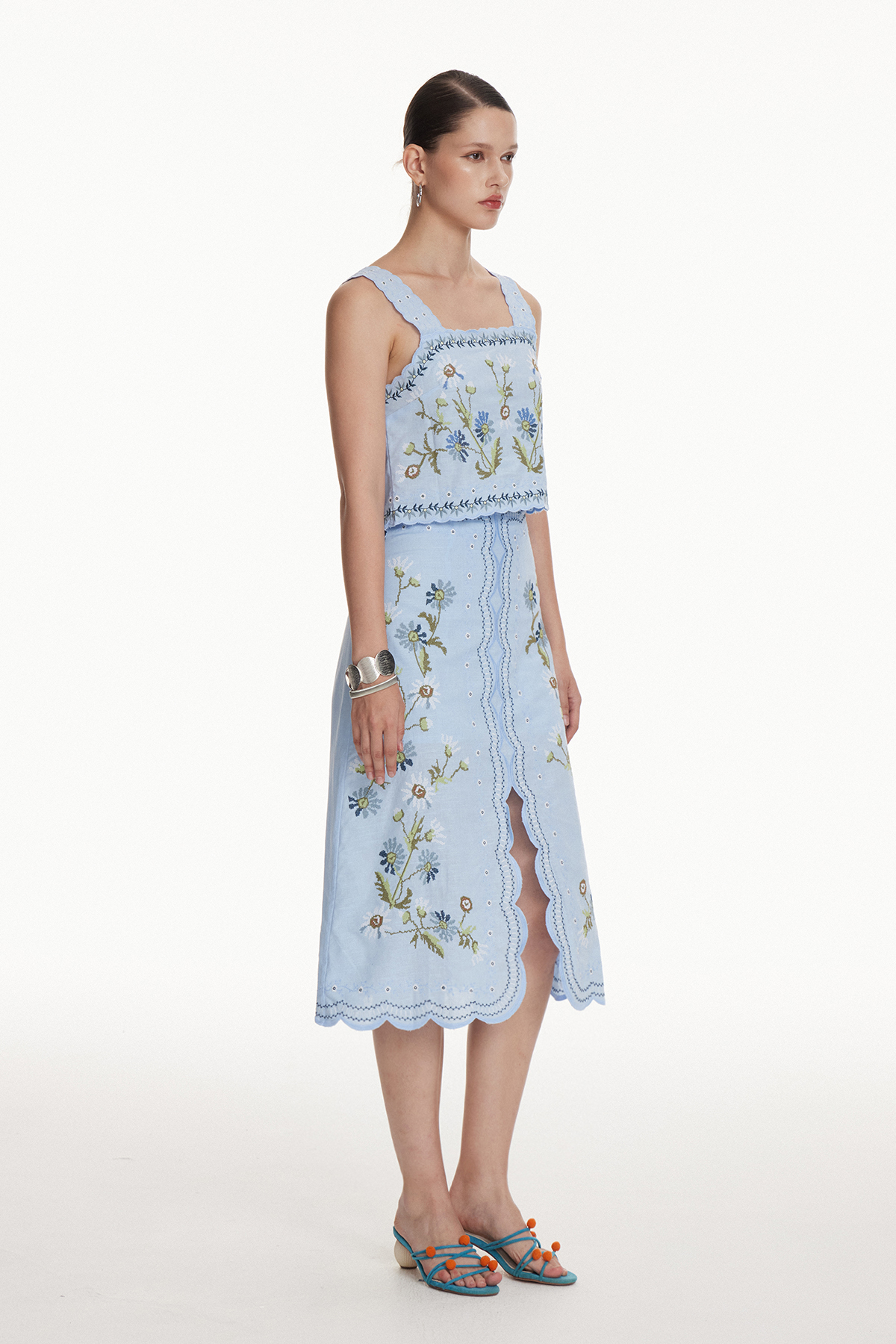 Florinda Embroidered Floral Skirt Set