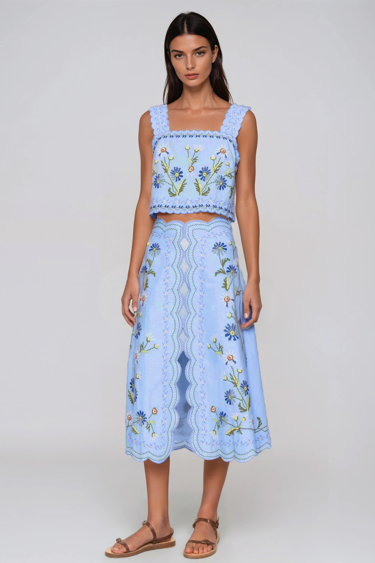 Florinda Embroidered Floral Skirt Set