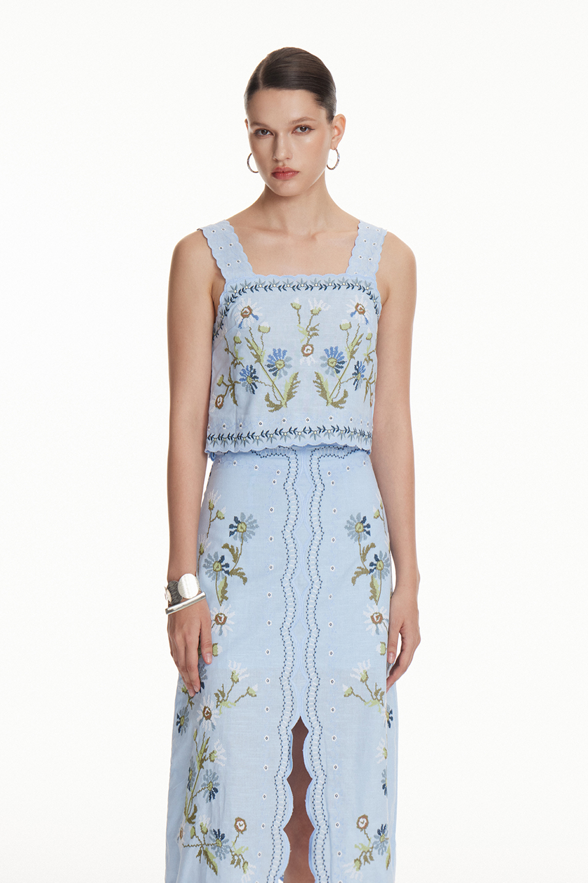 Florinda Embroidered Floral Skirt Set
