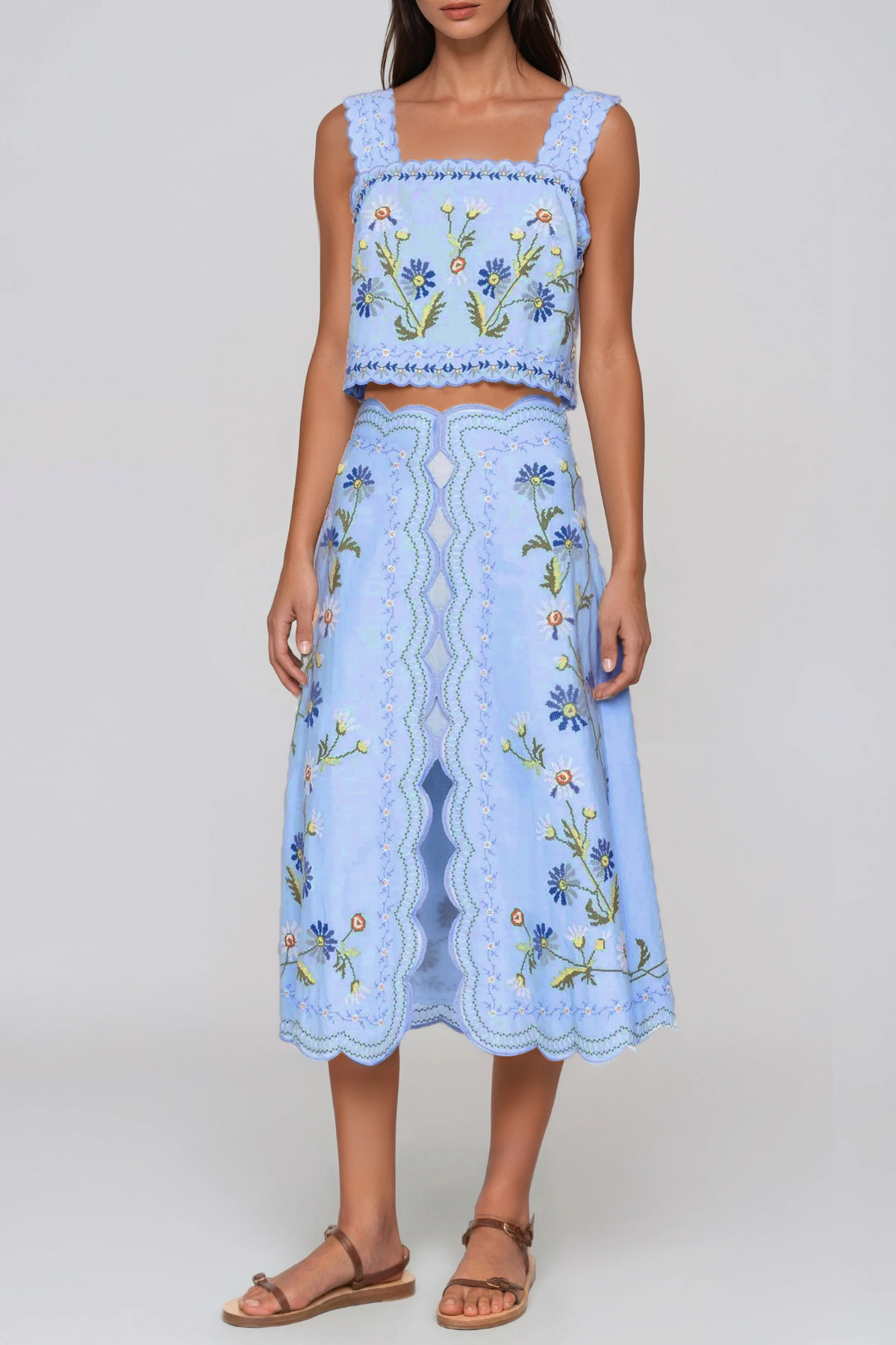 Florinda Embroidered Floral Skirt Set