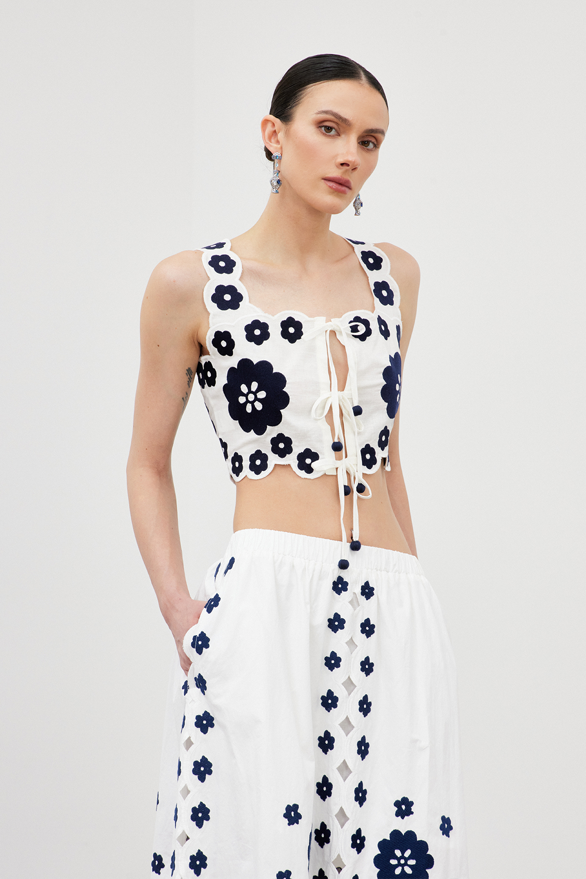Florinda Sleeveless Embroidered Skirt Set