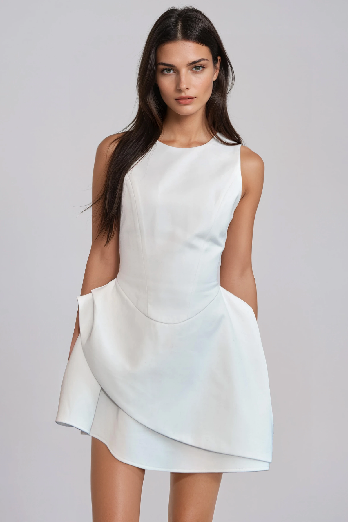 Florinus Sleeveless Asymmetric Mini Dress In White