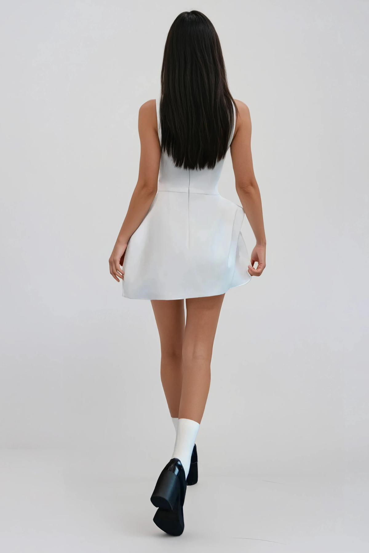 Florinus Sleeveless Asymmetric Mini Dress In White