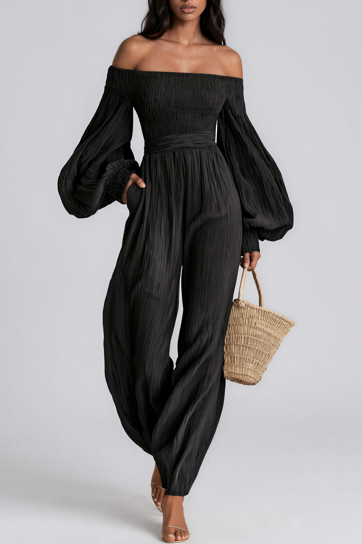 Floris Balloon Sleeve Ruch Jumpsuit