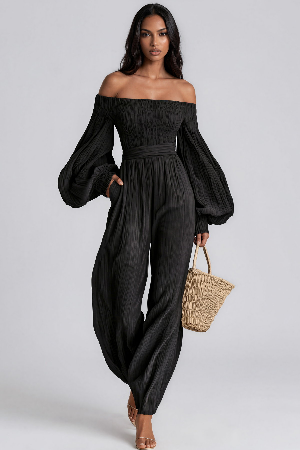 Floris Balloon Sleeve Ruch Jumpsuit