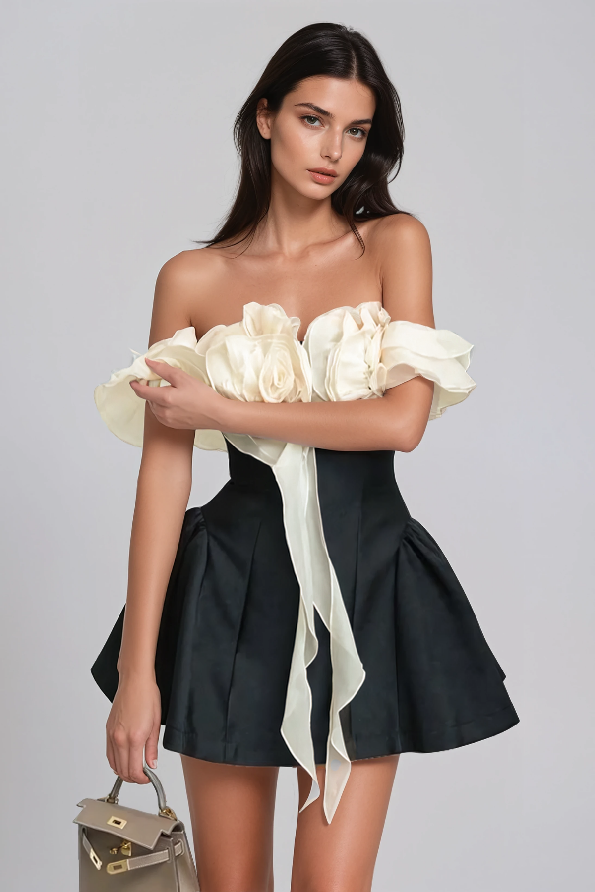Florus Flower Off Shoulder Puffy Mini Dress