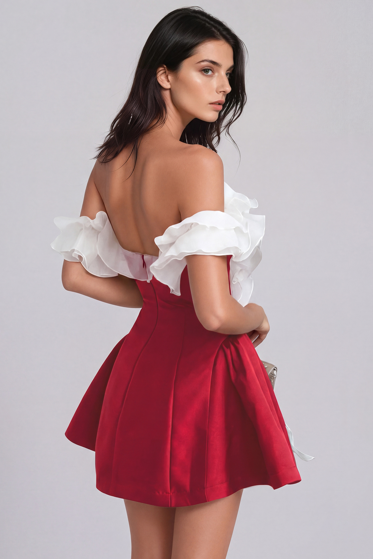 Florus Flower Off Shoulder Puffy Mini Dress In Red