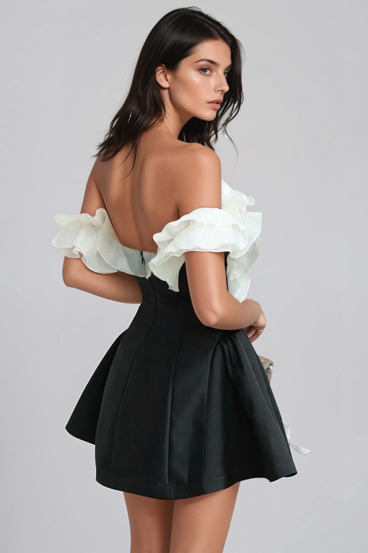 Florus Flower Off Shoulder Puffy Mini Dress