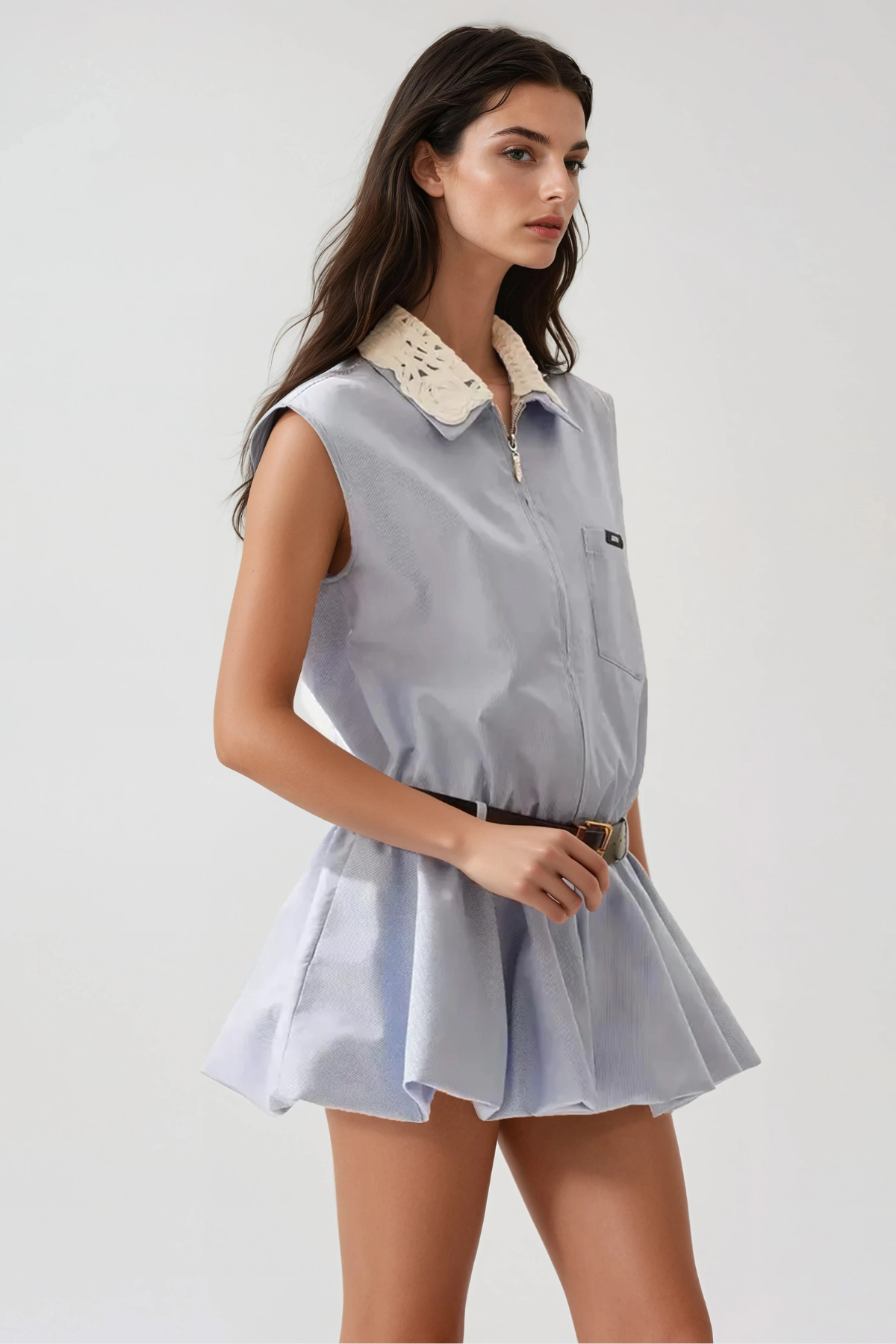 Flossie Sleeveless Bubble Mini Dress In Blue