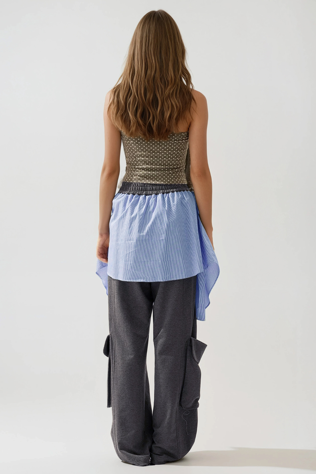 Flower Tie Up Cargo Pants In Grey