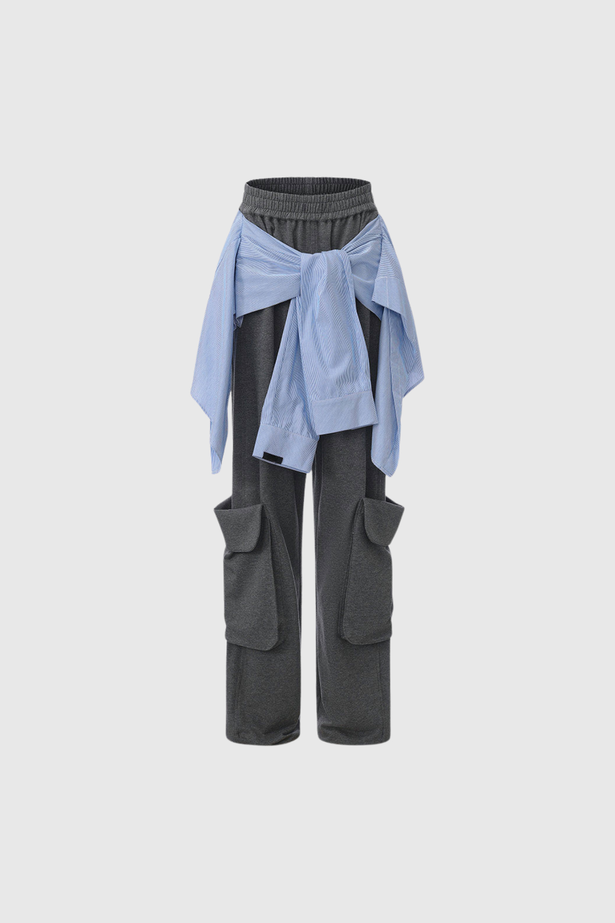 Flower Tie Up Cargo Pants In Grey