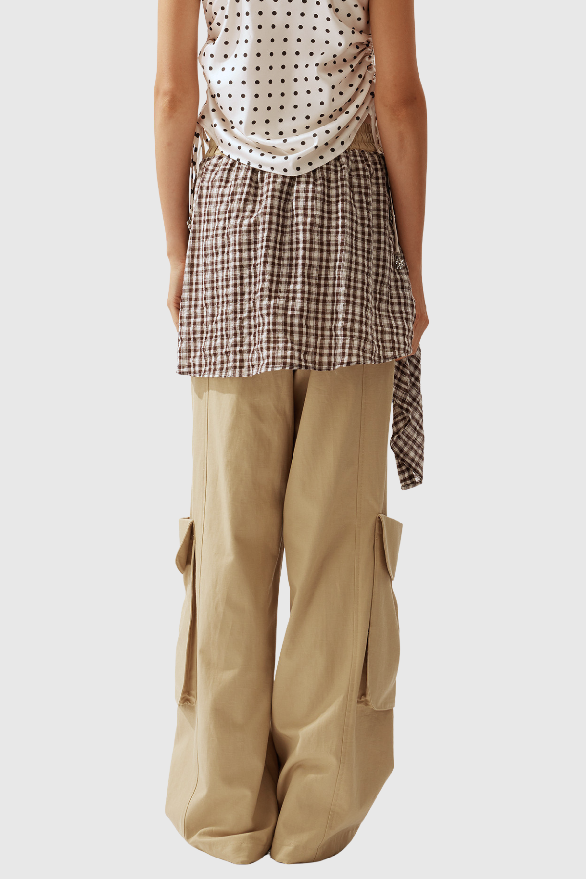 Flower Tie Up Cargo Pants In Khaki