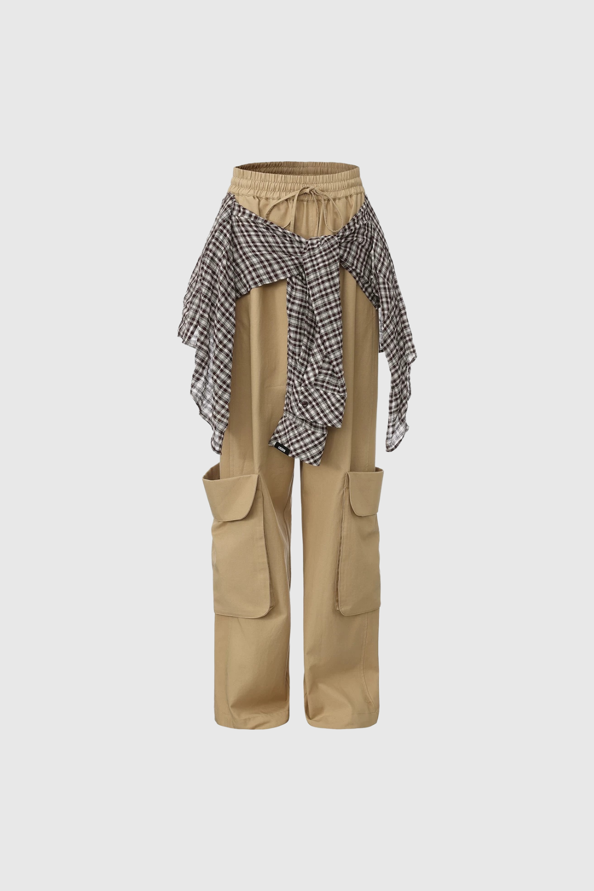 Flower Tie Up Cargo Pants In Khaki