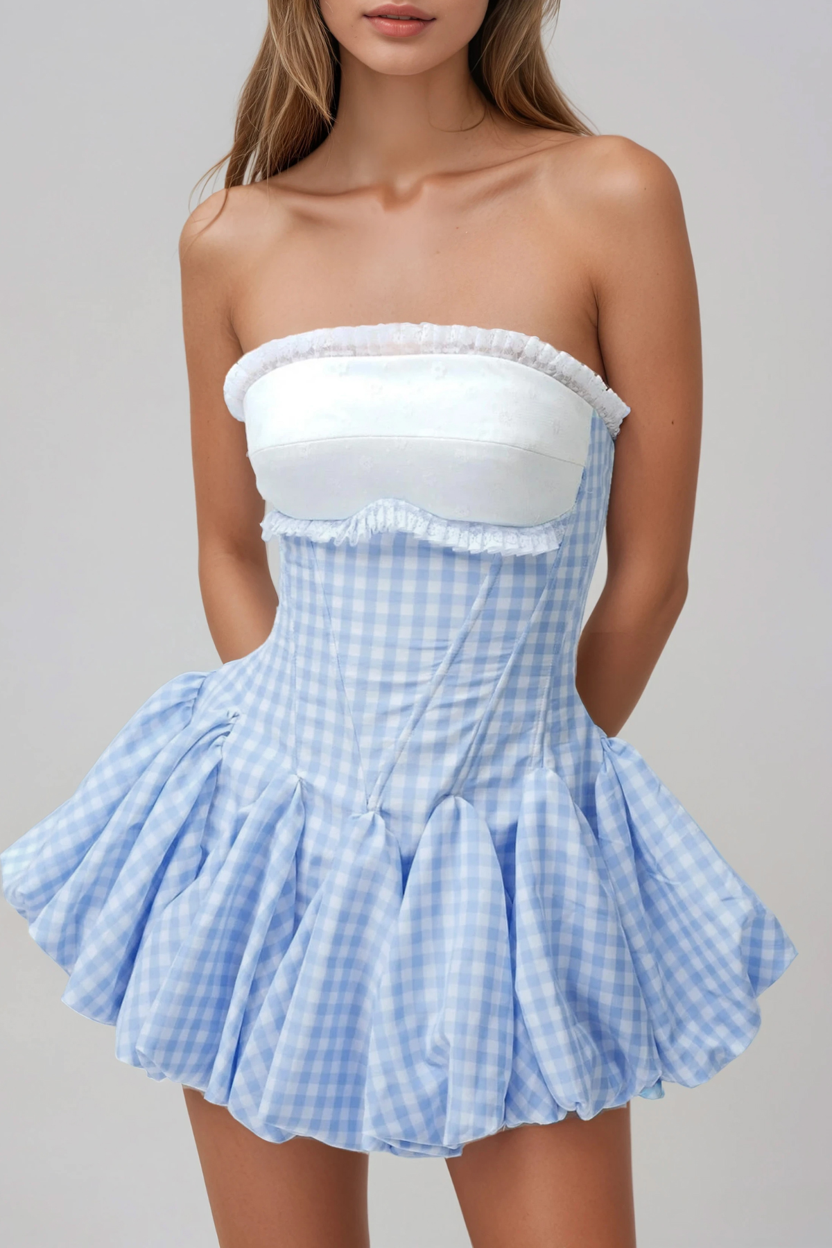 Floyd Strapless Grid Bubble Mini Dress