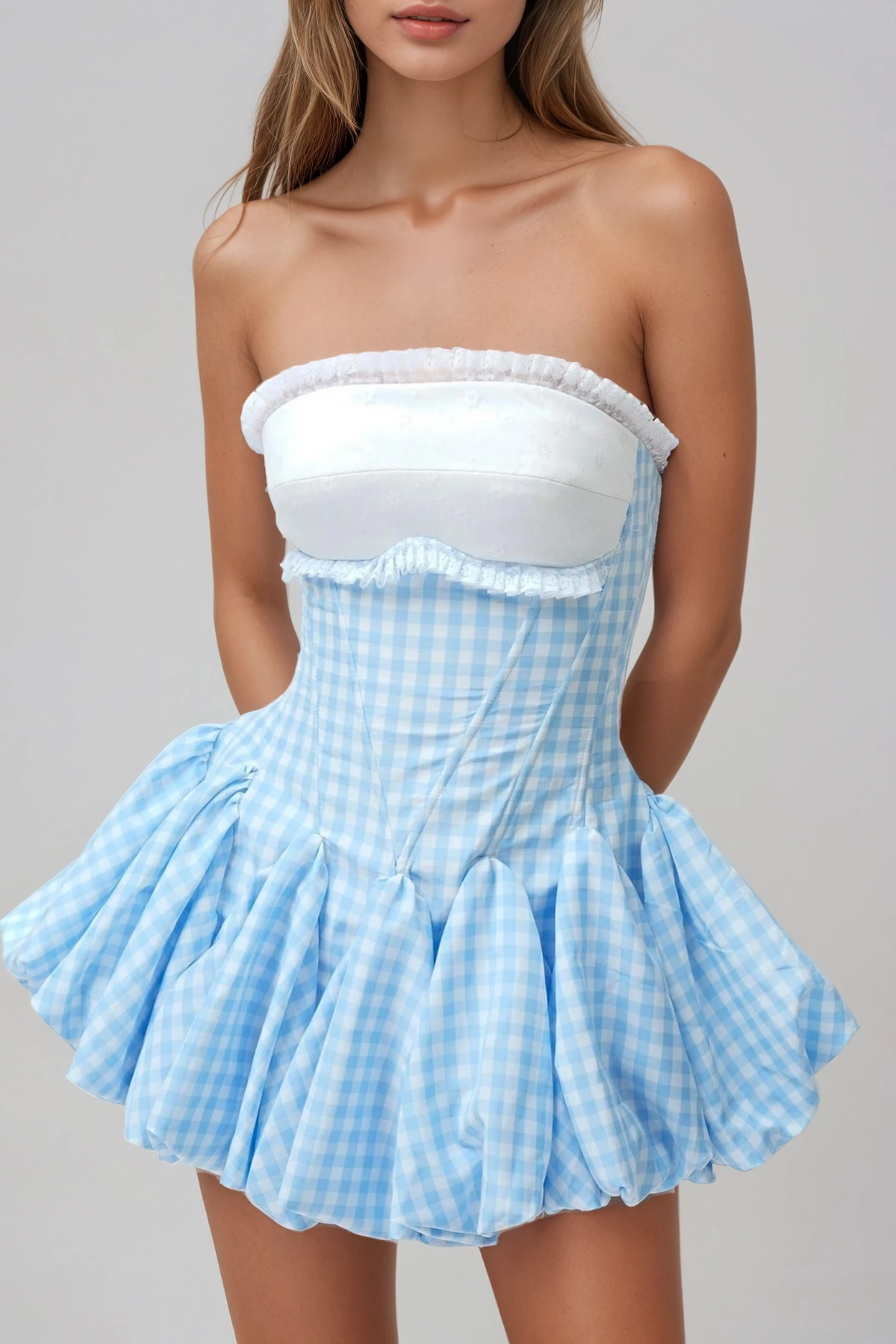 Floyd Strapless Grid Bubble Mini Dress