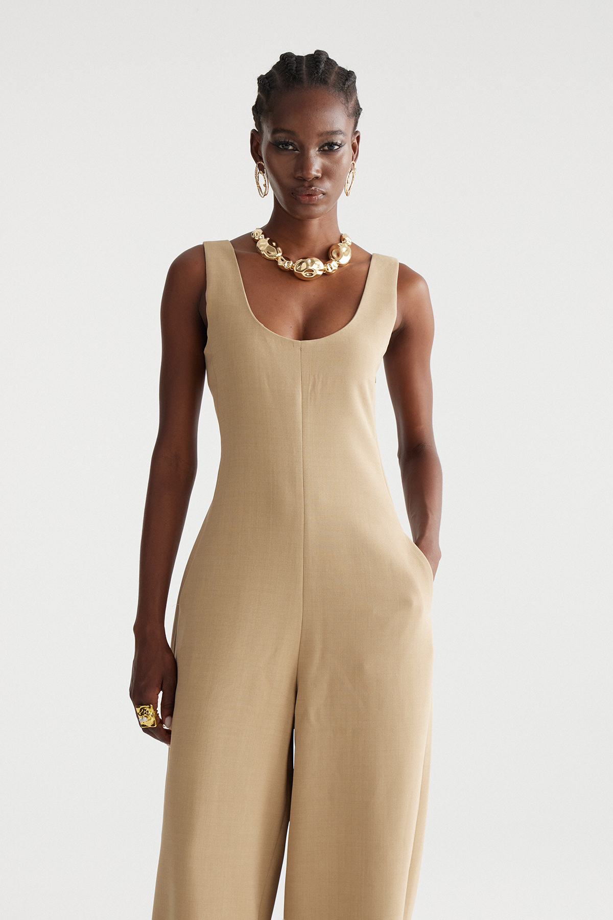 Foka Sleeveless Jumpsuit In Camel