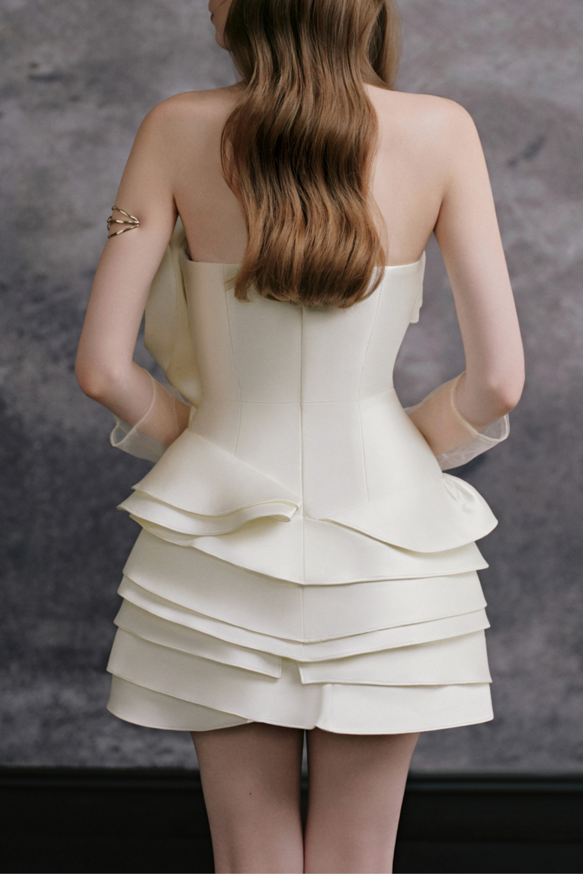 Forbes Strapless Ruffle Flower Mini Dress