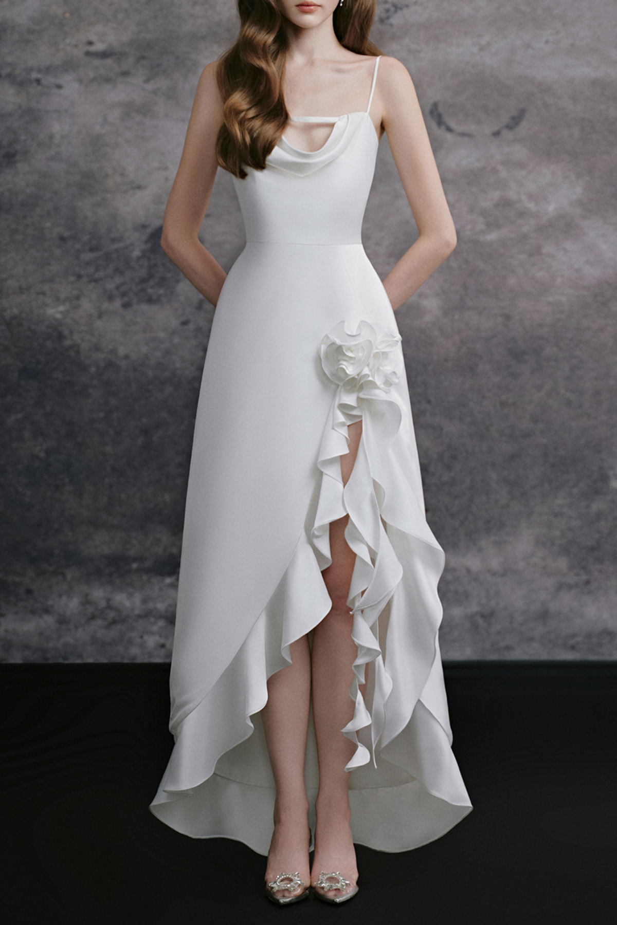 Ford Flower Ruffle Split Maxi Dress