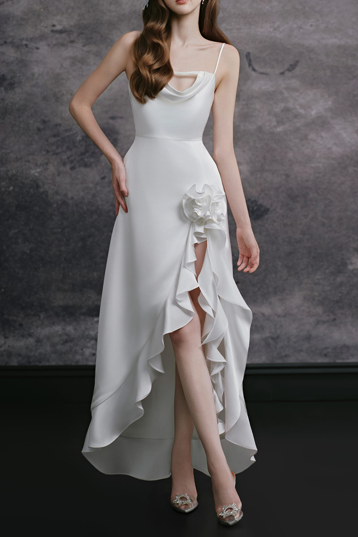 Ford Flower Ruffle Split Maxi Dress