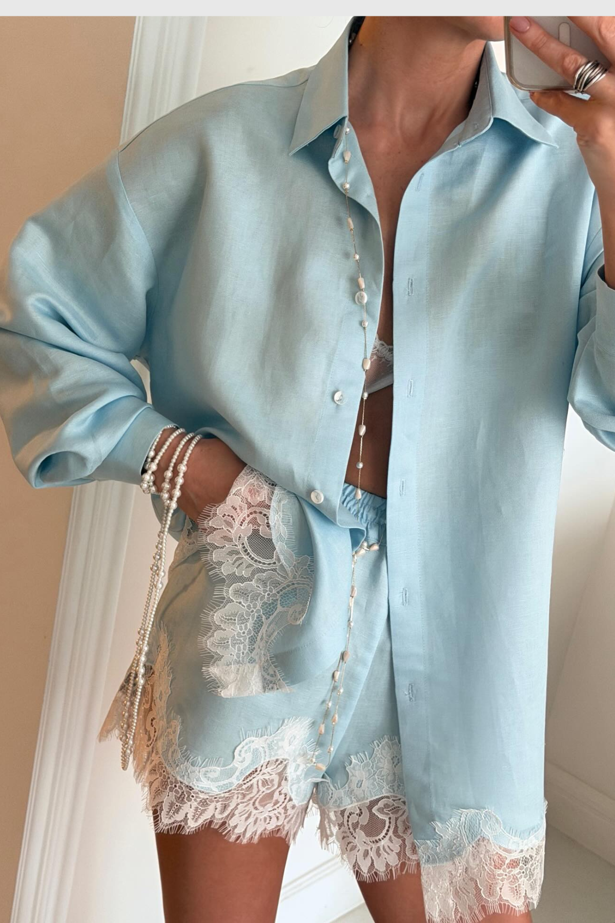 Fouzia Lace Pants Set In Blue