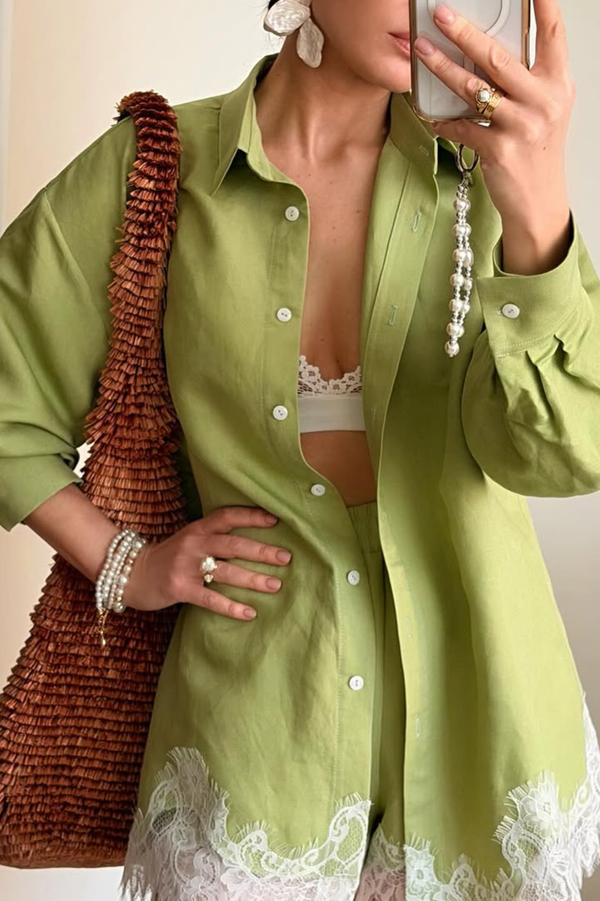 Fouzia Lace Pants Set In Green