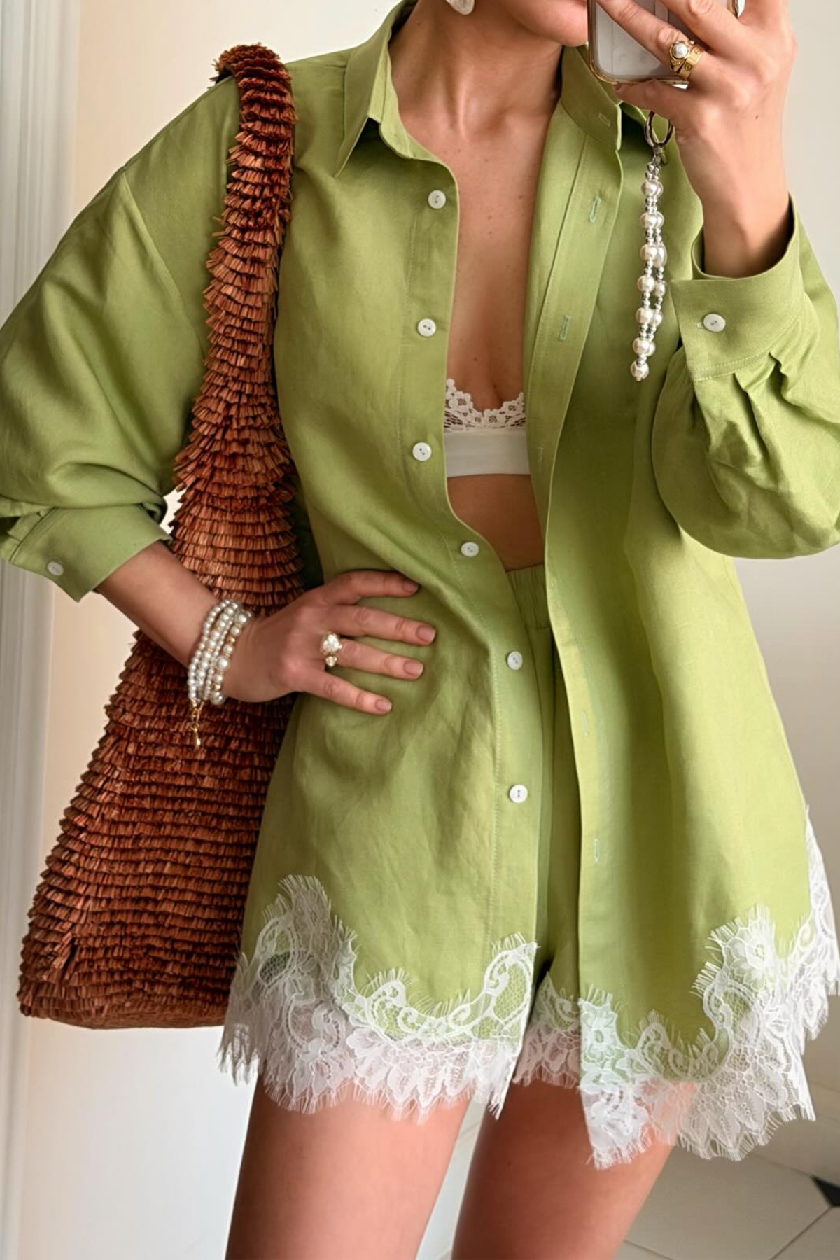 Fouzia Lace Pants Set In Green