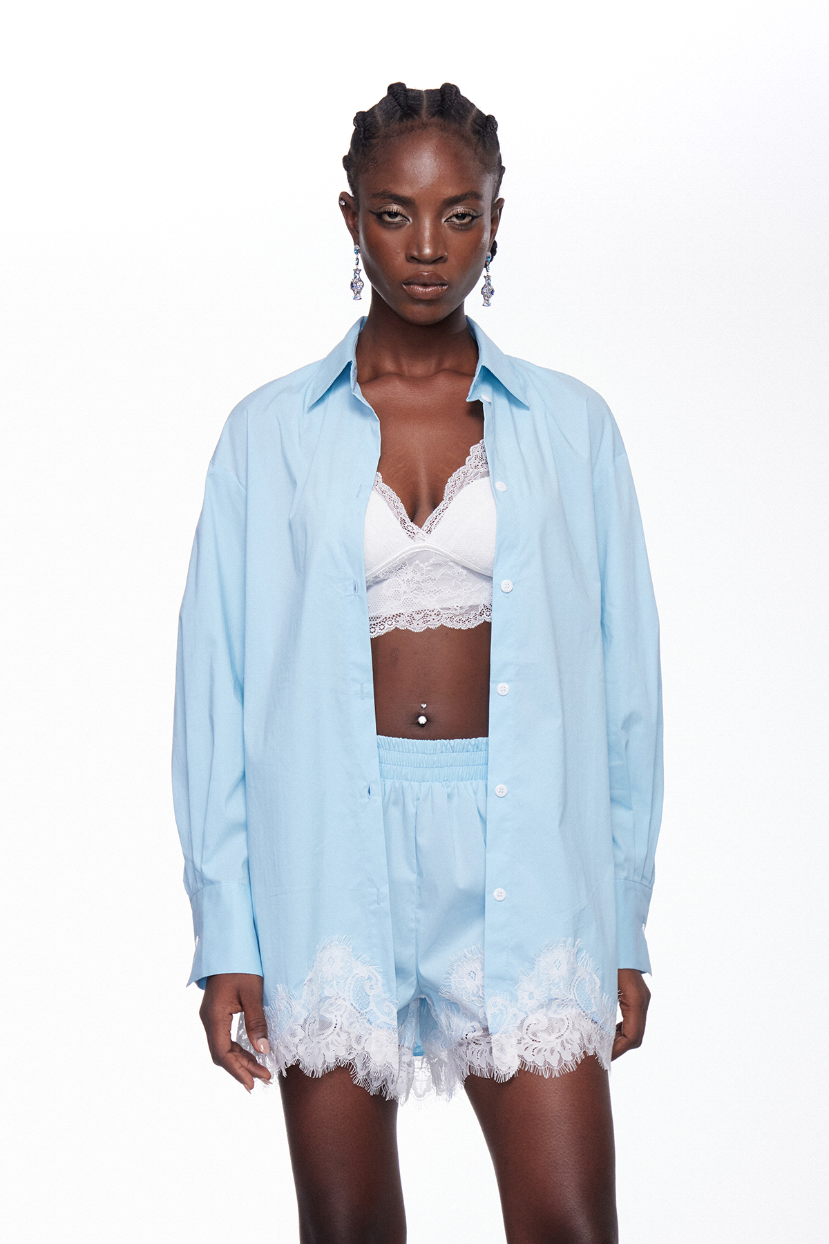 Fouzia Lace Shorts Set In Blue