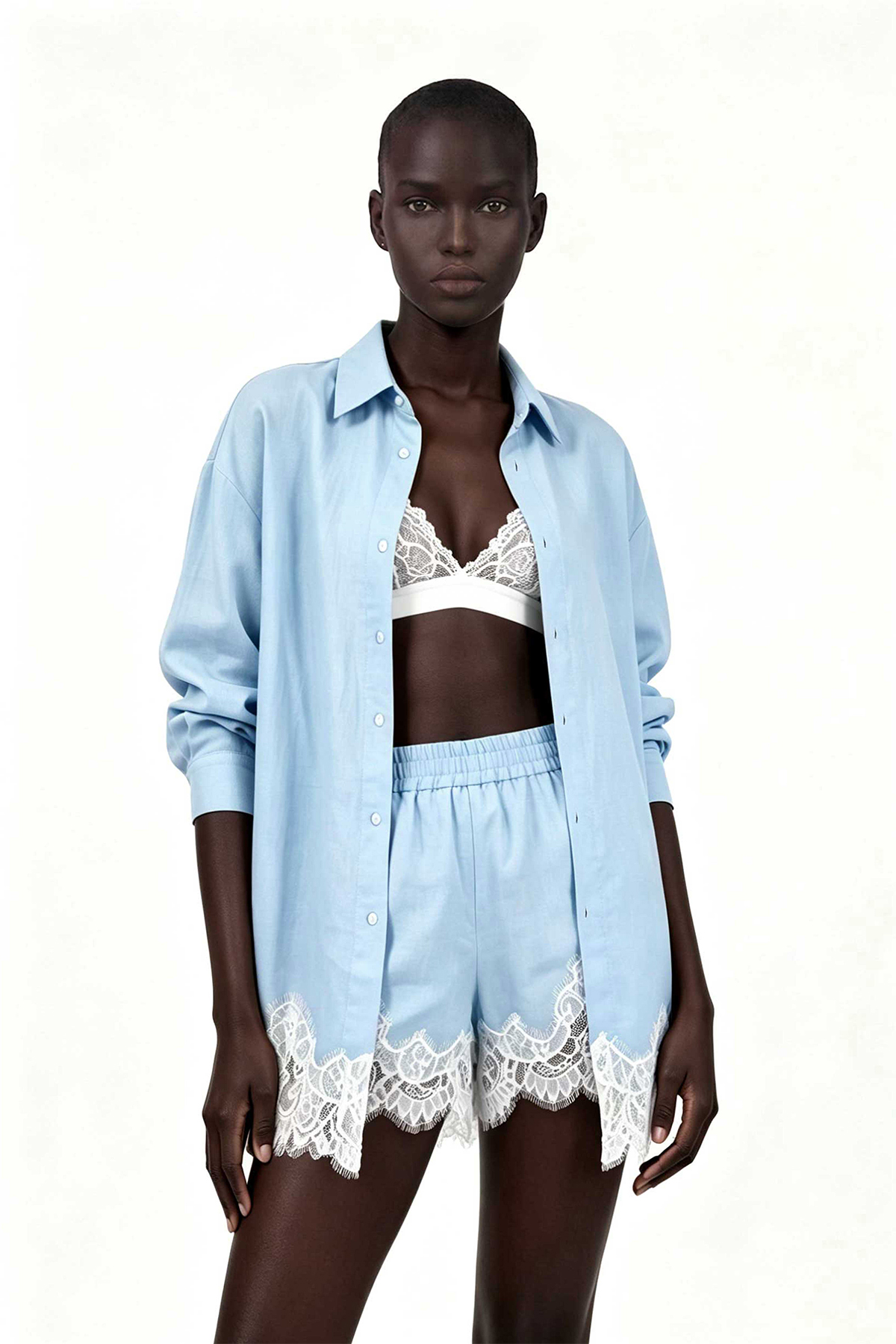 Fouzia Lace Shorts Set In Blue