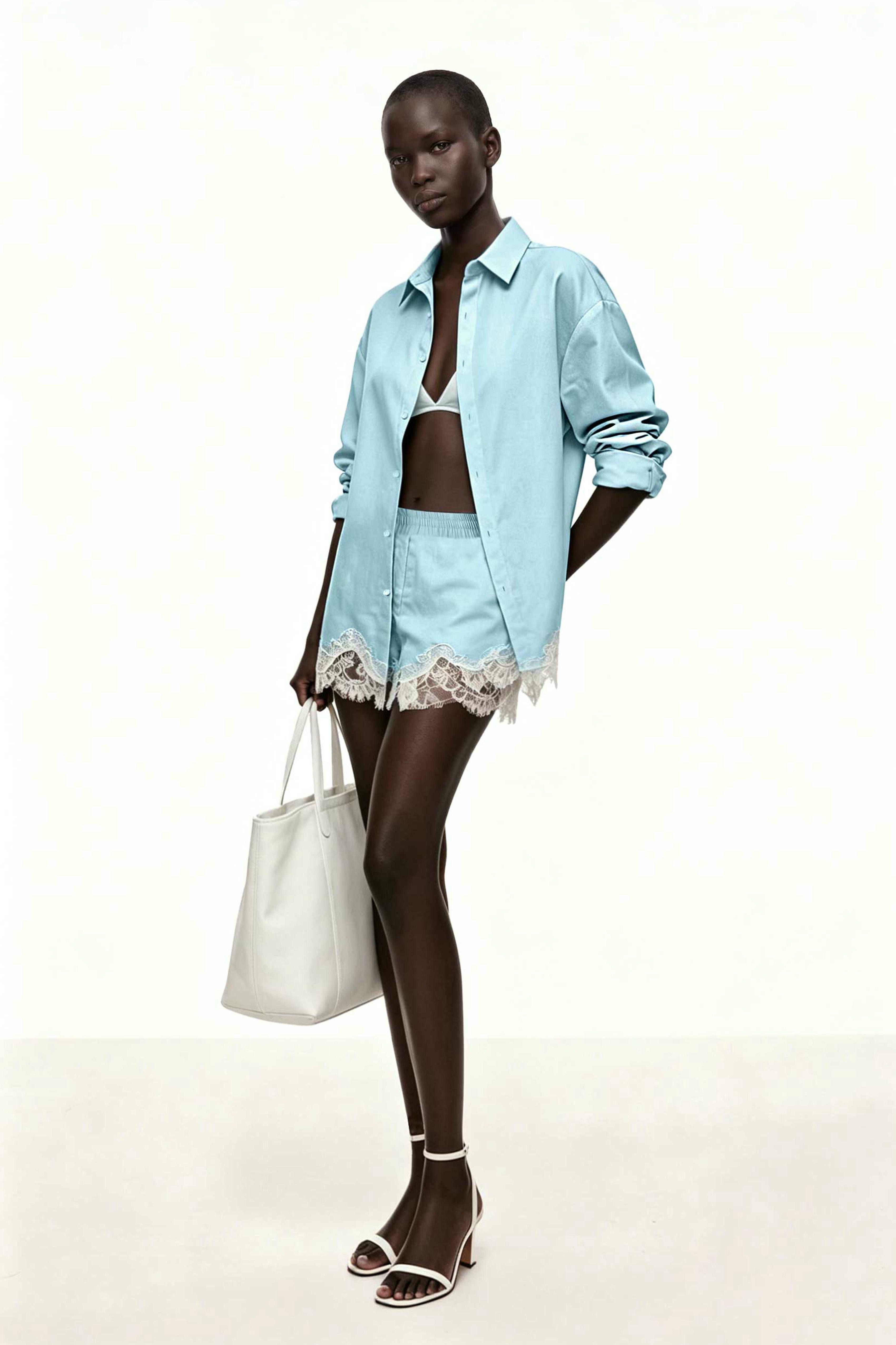 Fouzia Lace Shorts Set In Blue