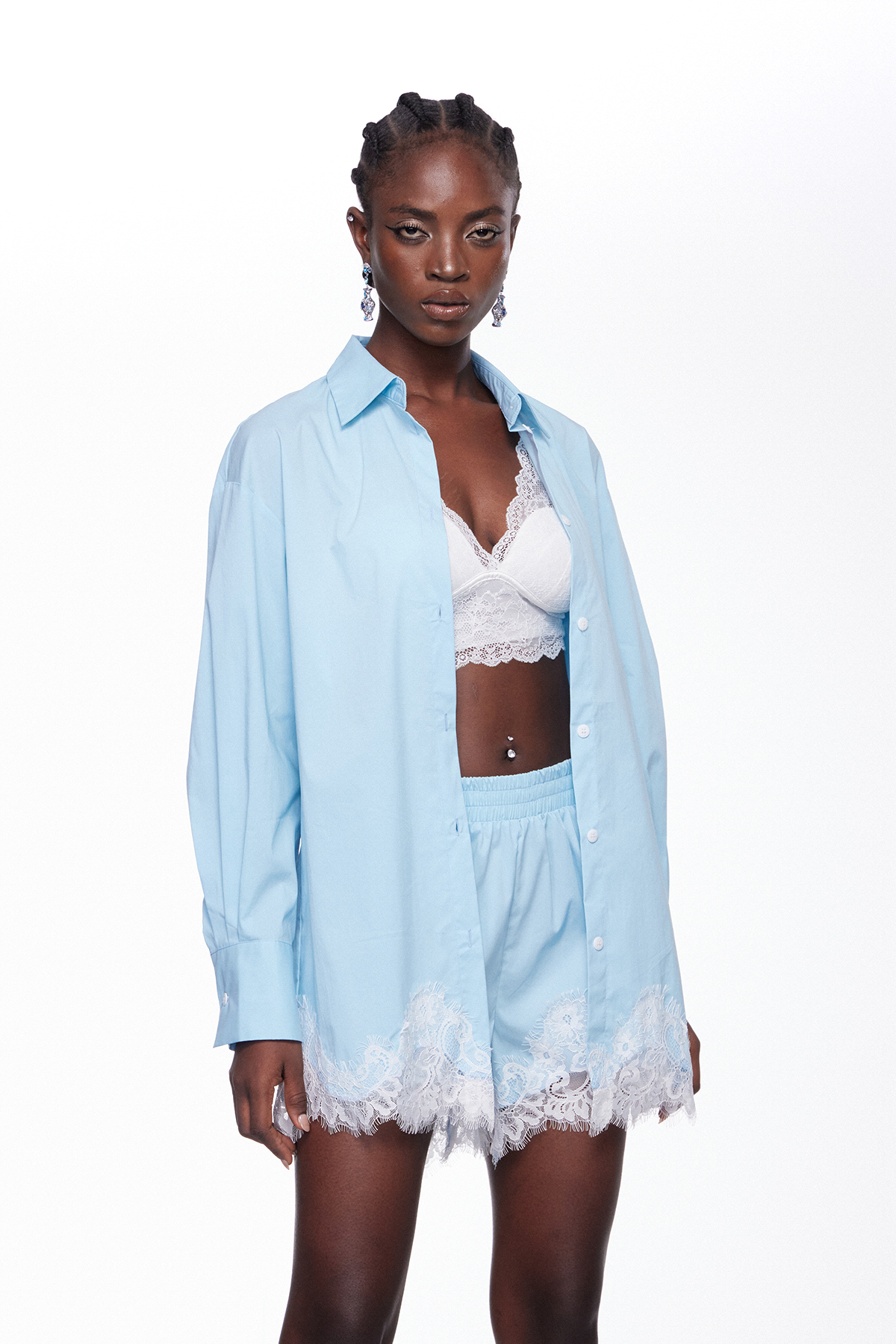 Fouzia Lace Shorts Set In Blue