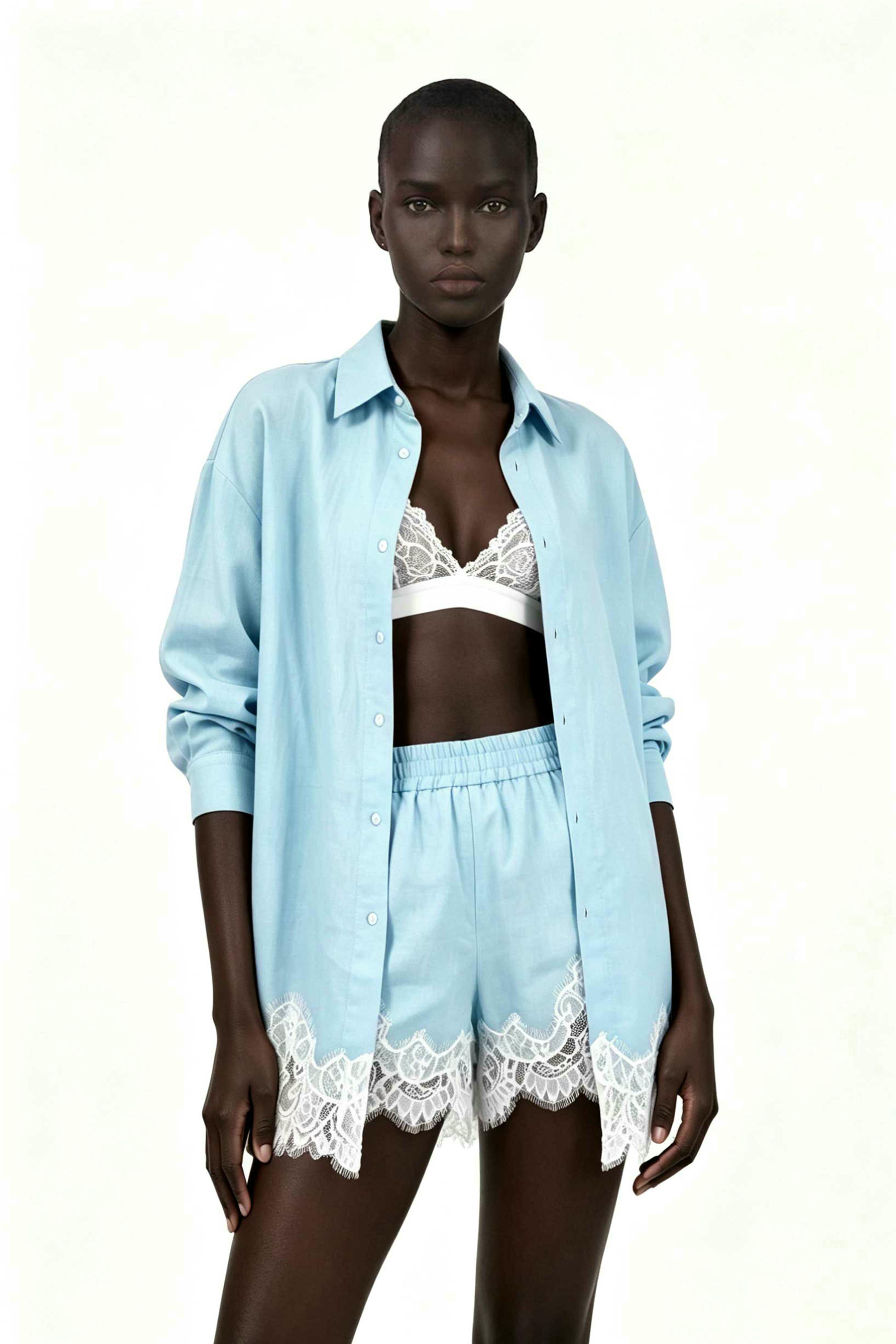 Fouzia Lace Shorts Set In Blue